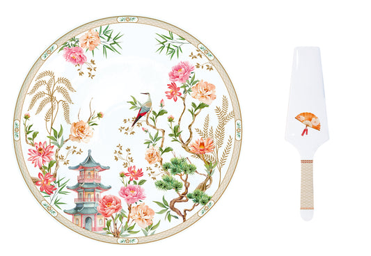 Porcelain cake serving set  Ø 32 cm in color box JARDINS D'ORIENT