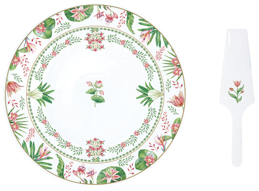 Cake plate Ø 32 cm with porcelain spatula  BOTANIC CHIC