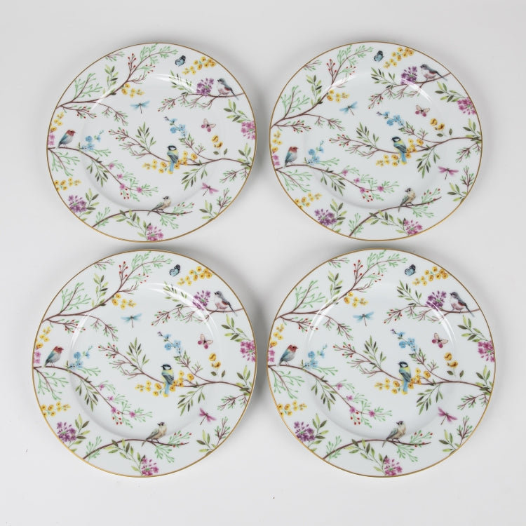 Set 4 porcelain dessert plates Ø 19 cm in hat box BIRDS MELODY