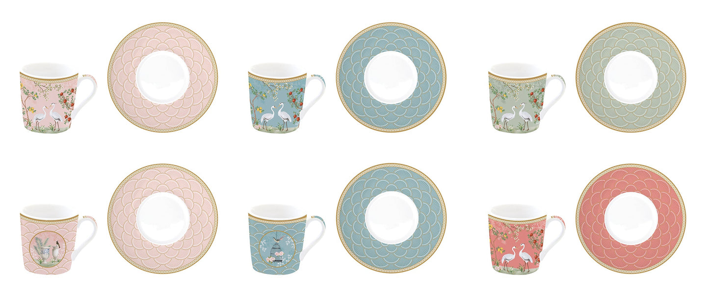 Set 6 coffee cups & saucers in porcelain  in gift box JARDIN DE REVES - Shukha Online Store