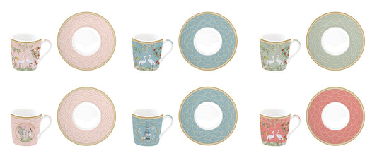 Set 6 coffee cups & saucers in porcelain  in gift box JARDIN DE REVES - Shukha Online Store