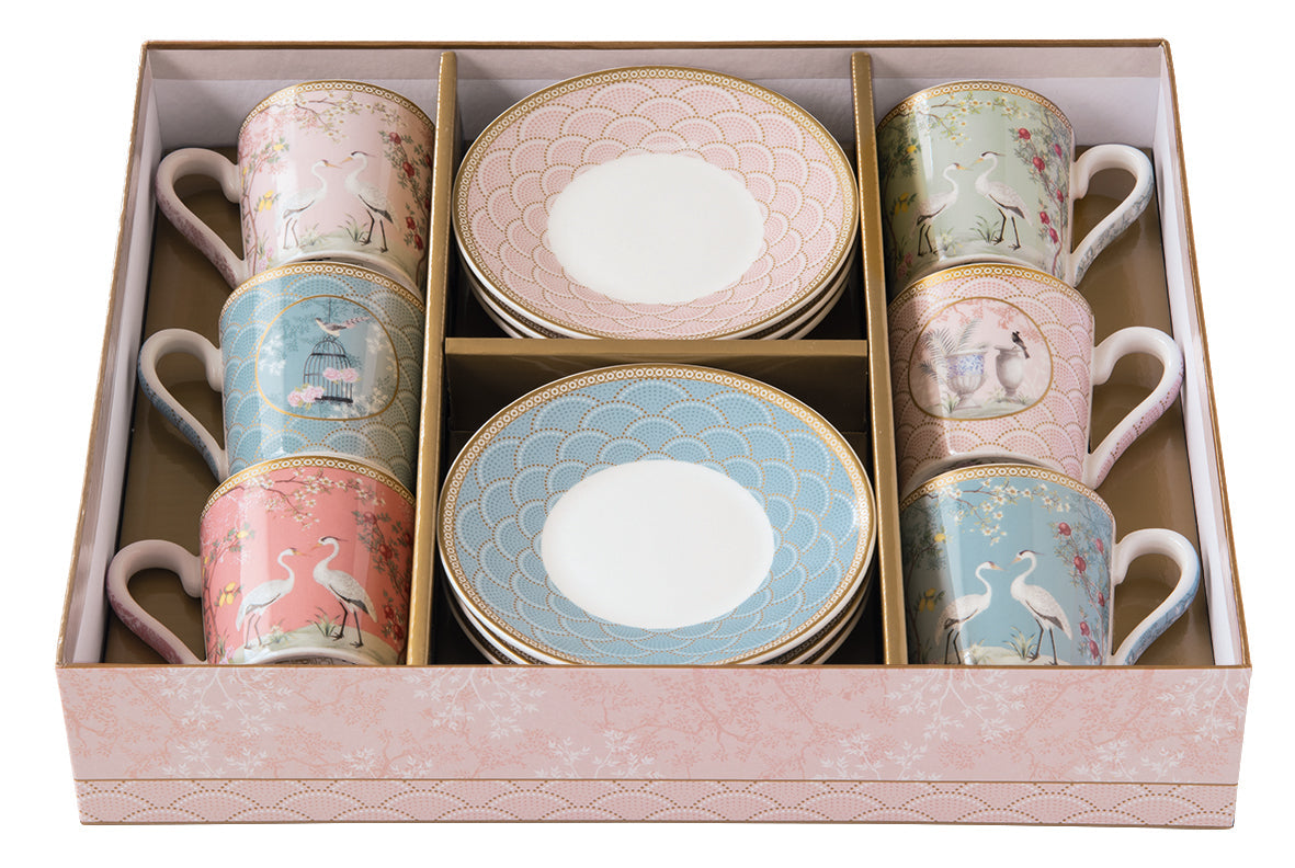 Set 6 coffee cups & saucers in porcelain  in gift box JARDIN DE REVES - Shukha Online Store