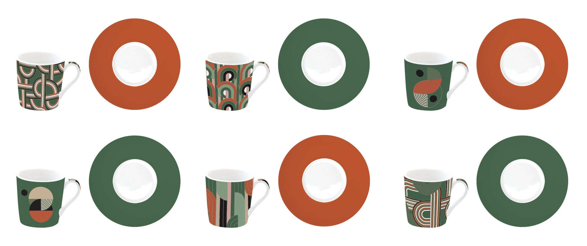 Set 6 coffee cups & saucers in porcelain in gift box GEOMETRICAL LOOP - Shukha Online Store