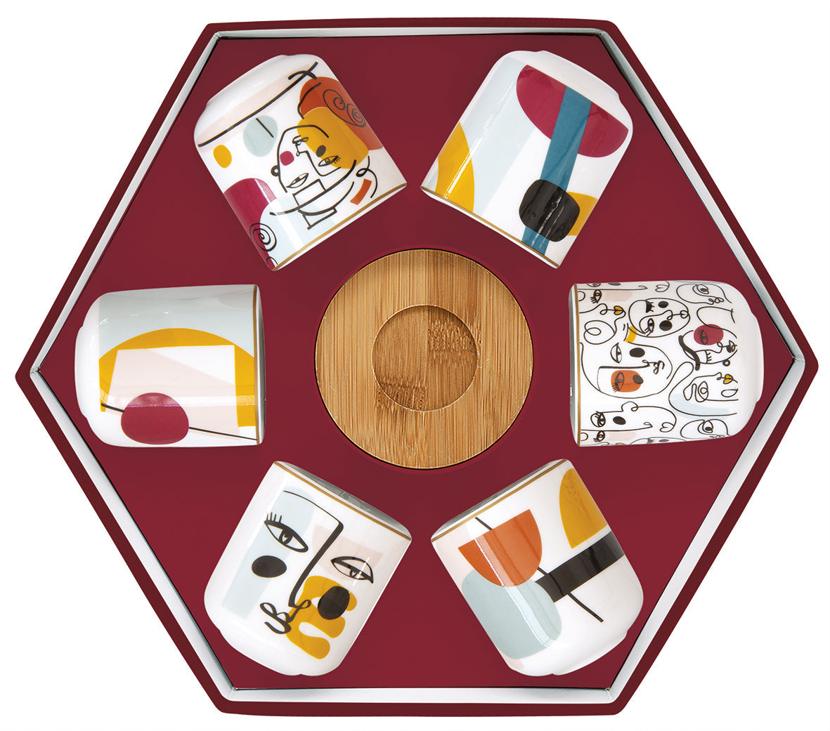 A set of 6 porcelain coffee cups with bamboo saucers - Shukha Online Store