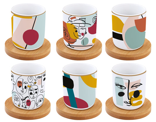 A set of 6 porcelain coffee cups with bamboo saucers - Shukha Online Store