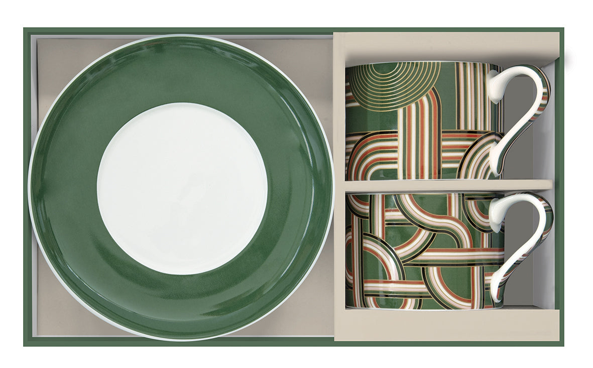 Set 2 porceain cups & saucers in gift box GEOMETRICAL LOOP - Shukha Online Store