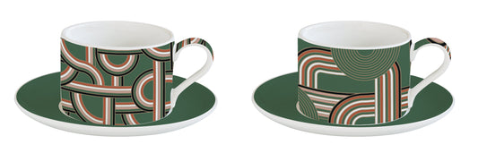 Set 2 porceain cups & saucers in gift box GEOMETRICAL LOOP - Shukha Online Store