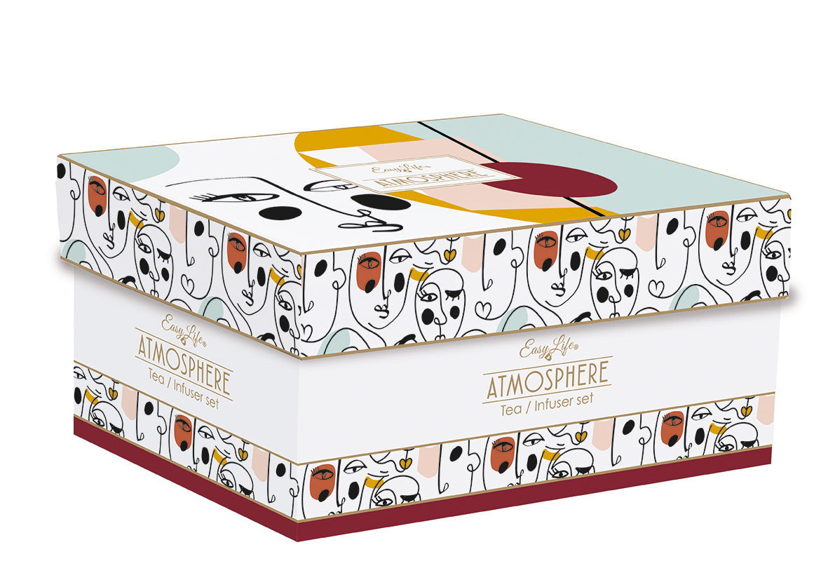 Porc.teapot 600 ml w/metal  infuser and 2 cups 160 ml in gift box MODERNISM - Shukha Online Store