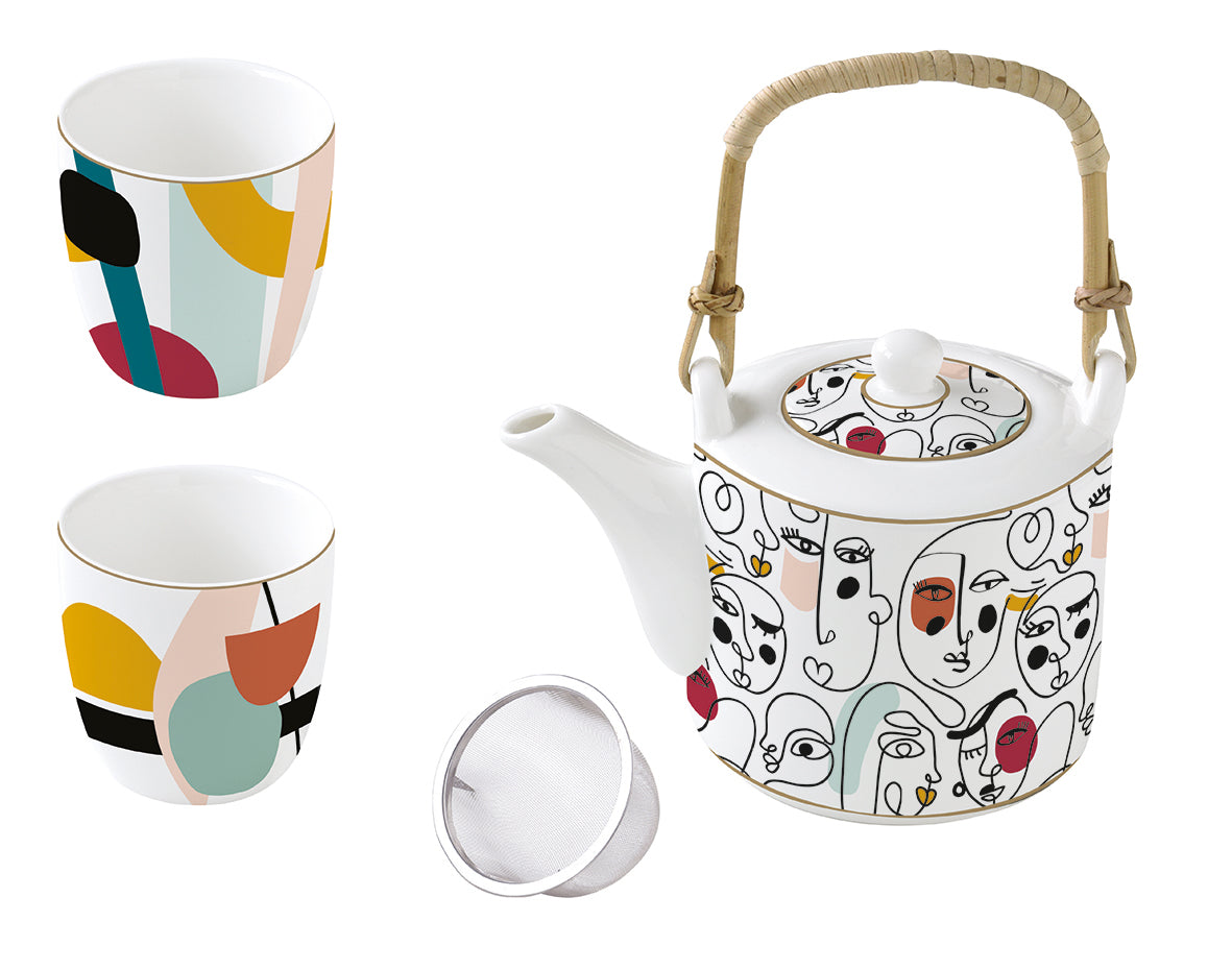 Porc.teapot 600 ml w/metal  infuser and 2 cups 160 ml in gift box MODERNISM - Shukha Online Store