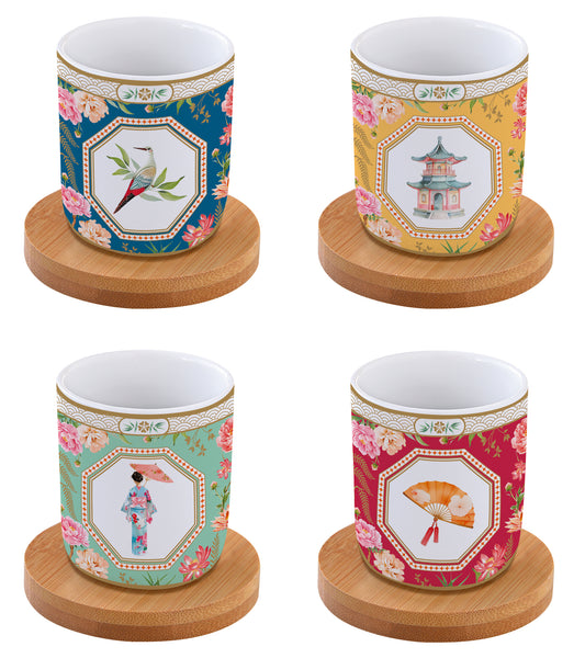 Set 4 porc.coffee cups 110 ml & bamboo saucers in gift box JARDINS D'ORIENT