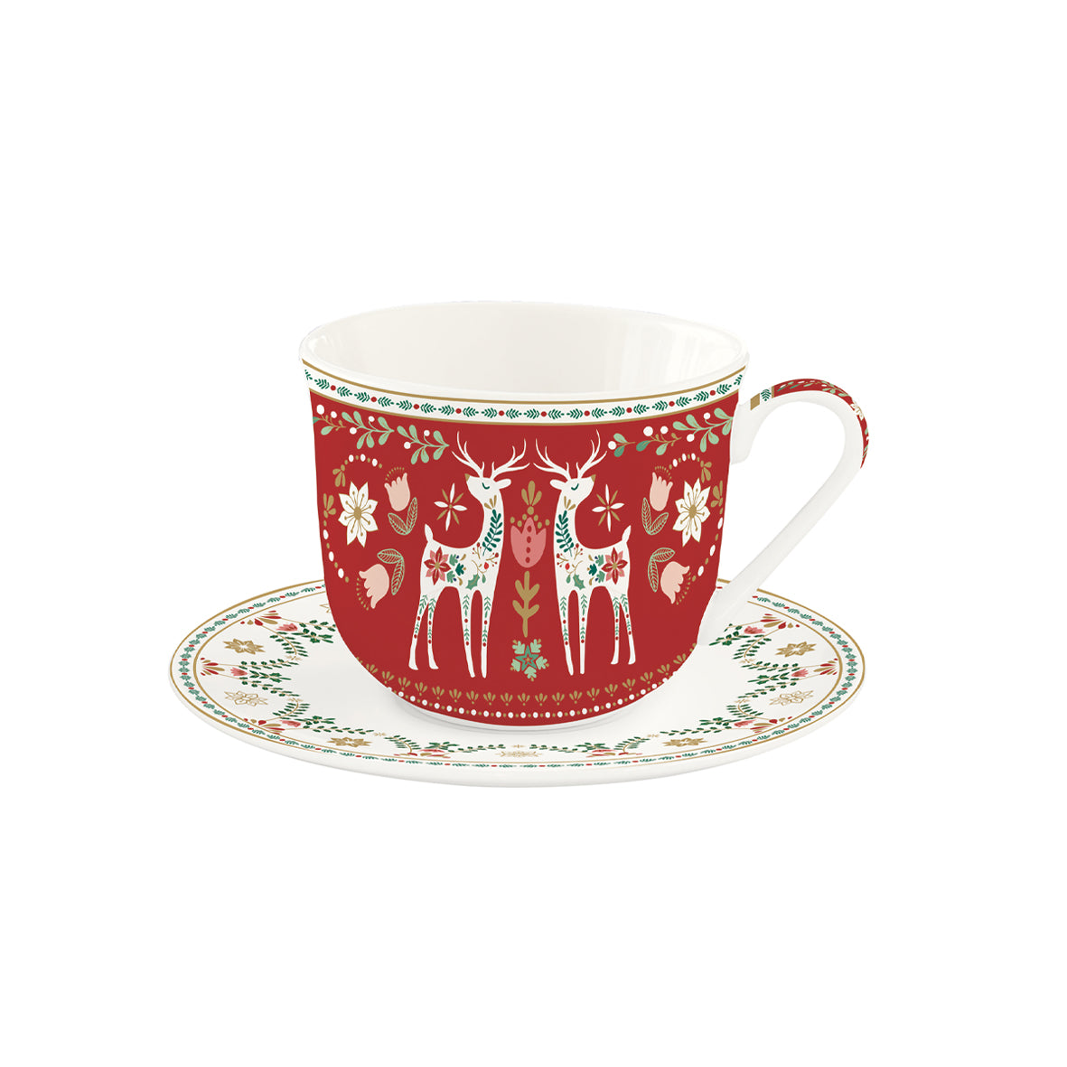 Breakfast porcelain cup with saucer 400 ml CHRISTMAS FOLK