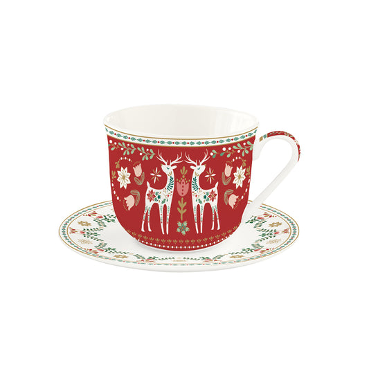 Breakfast porcelain cup with saucer 400 ml CHRISTMAS FOLK