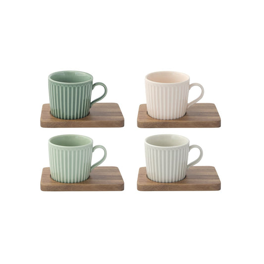 Set 4 porcelain coffee cups 110 ml & acacia saucers in gift box TAKE A BREAK