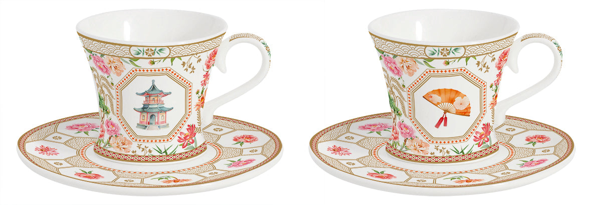 Set 2 porcelain coffee cups & saucers 80 ml in color box JARDINS D'ORIENT