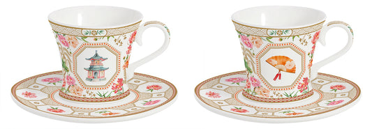 Set 2 porcelain coffee cups & saucers 80 ml in color box JARDINS D'ORIENT
