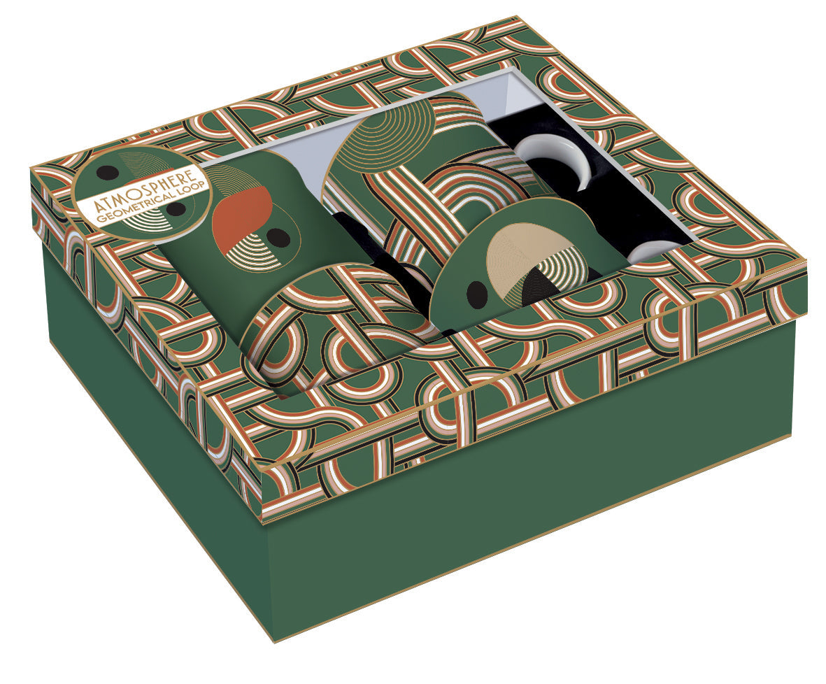 Set 4 high quality fine China mugs in gift box GEOMETRICAL LOOP - Shukha Online Store