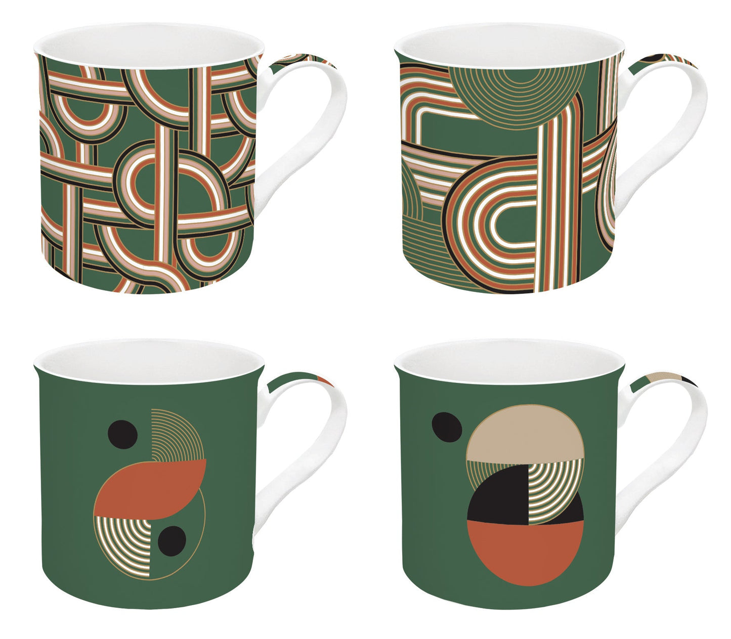 Set 4 high quality fine China mugs in gift box GEOMETRICAL LOOP - Shukha Online Store