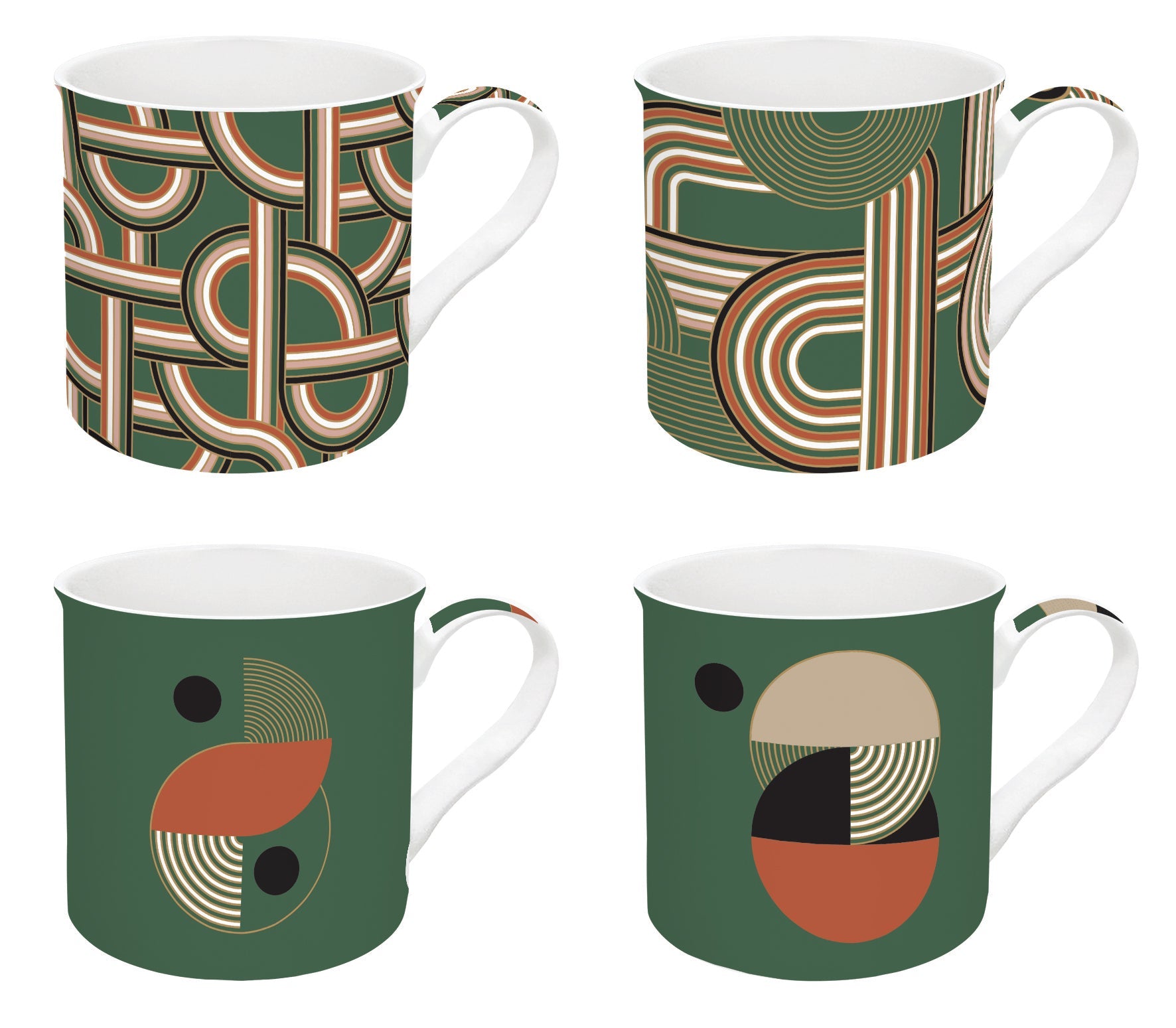 Set 4 high quality fine China mugs in gift box GEOMETRICAL LOOP - Shukha Online Store