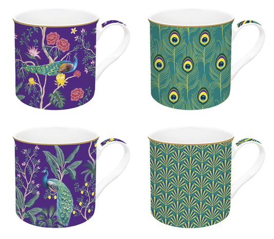 Set 4 high quality fine China mugs 300 ml IMPERIAL PEACOCK