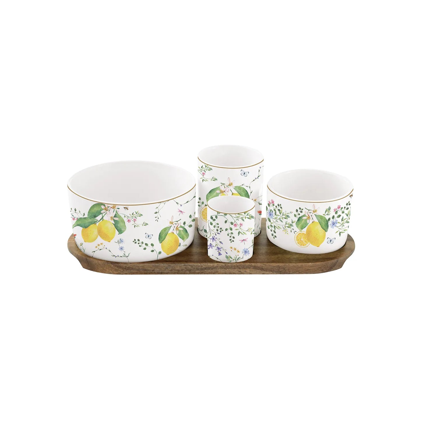 Apertif set in porcelain 29 x 13 cm FLEURS ET CITRONS