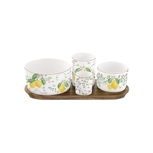 Apertif set in porcelain 29 x 13 cm FLEURS ET CITRONS