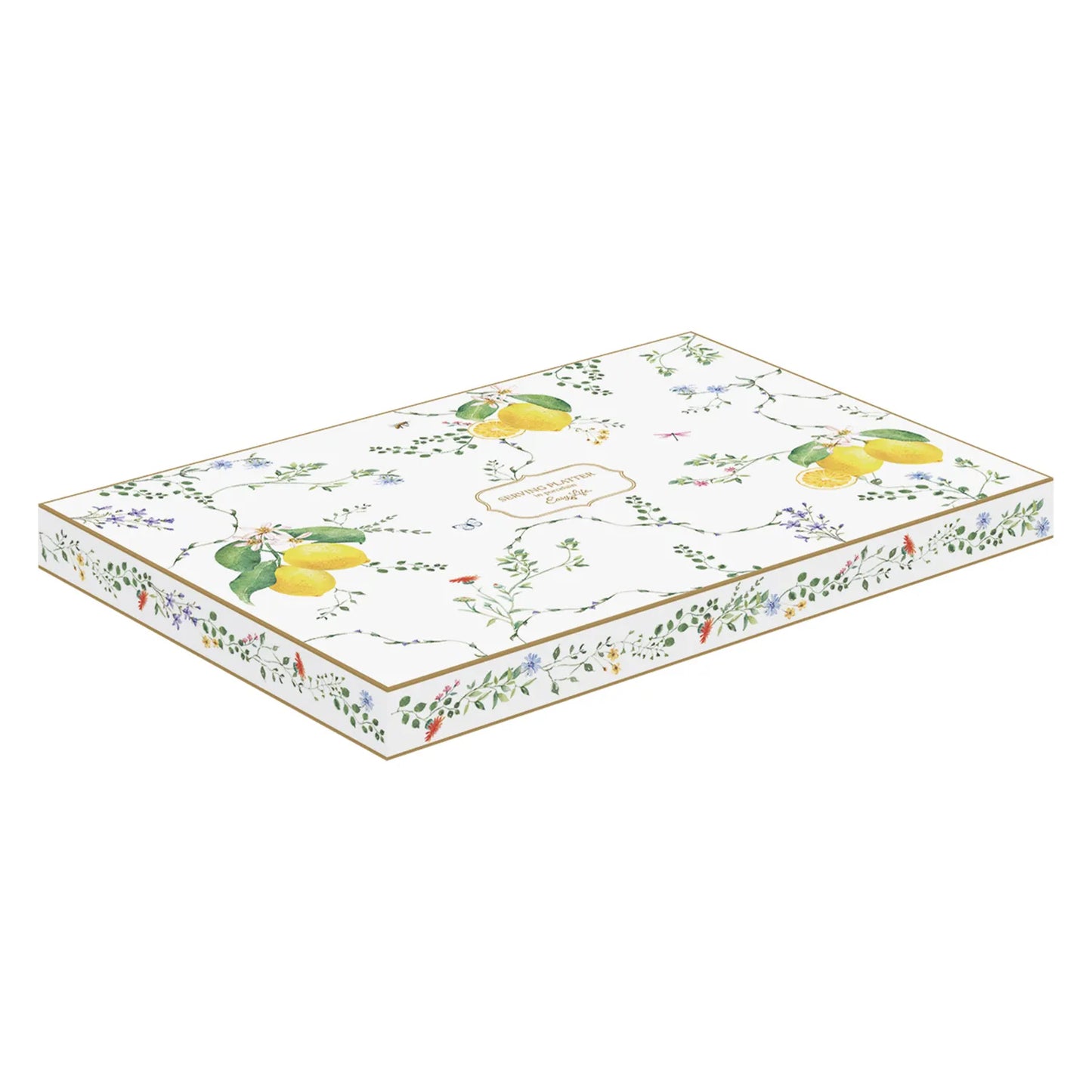 Serving platter in porcelain 36 x 24 cm FLEURS ET CITRONS