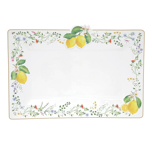 Serving platter in porcelain 36 x 24 cm FLEURS ET CITRONS