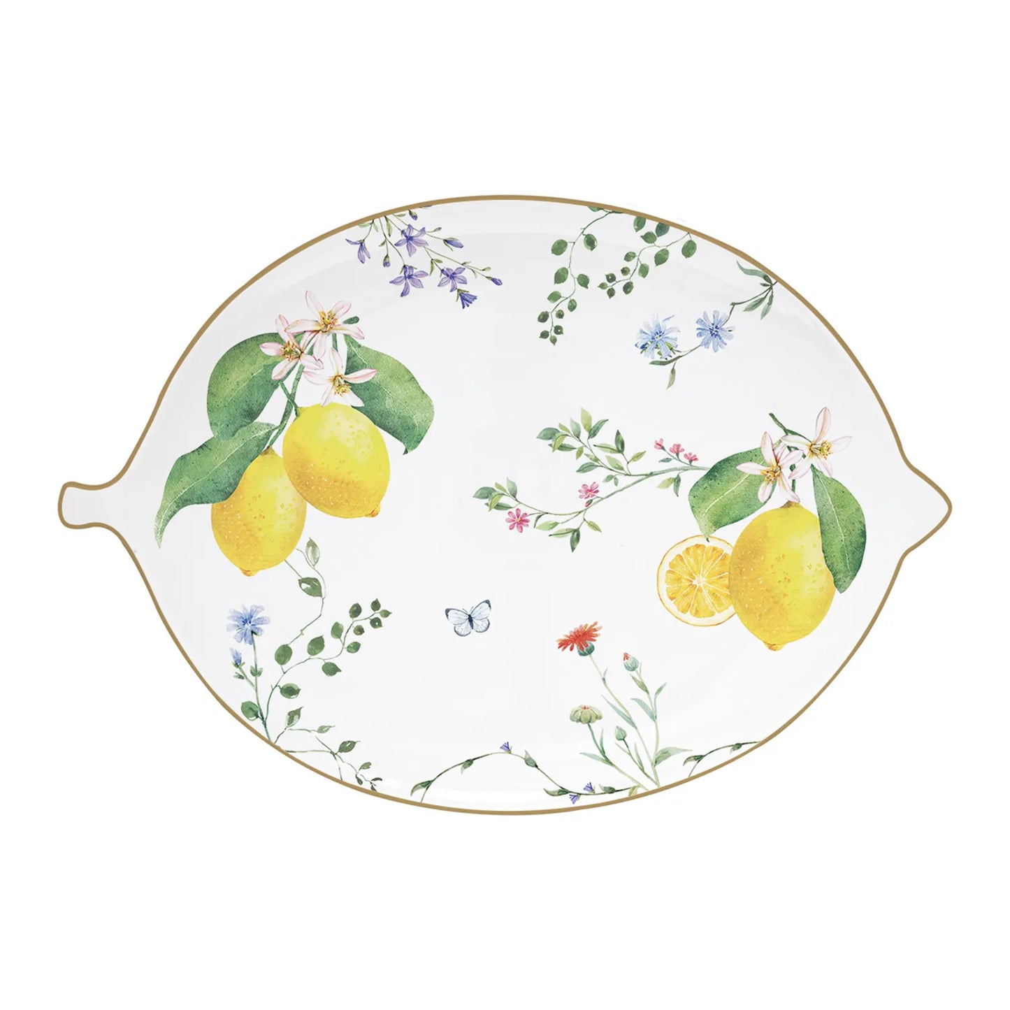 Lemon-shaped serving platter in porcelain 25 x 18 cm FLEURS ET CITRONS