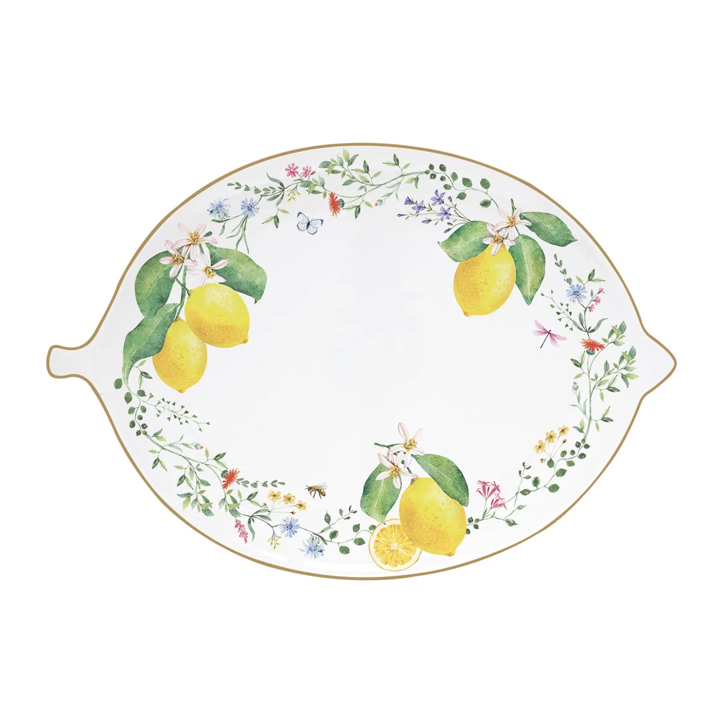 Lemon-shaped serving platter in porcelain 30 x 21.5 cm FLEURS ET CITRONS