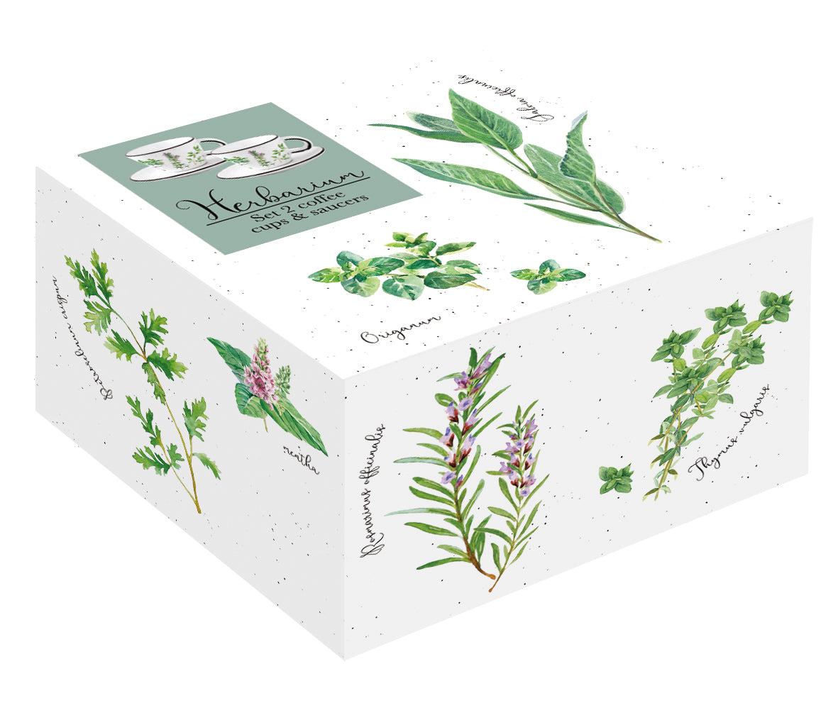Set 2 porcelain coffee cups & saucers in color box  HERBARIUM - Shukha Online Store