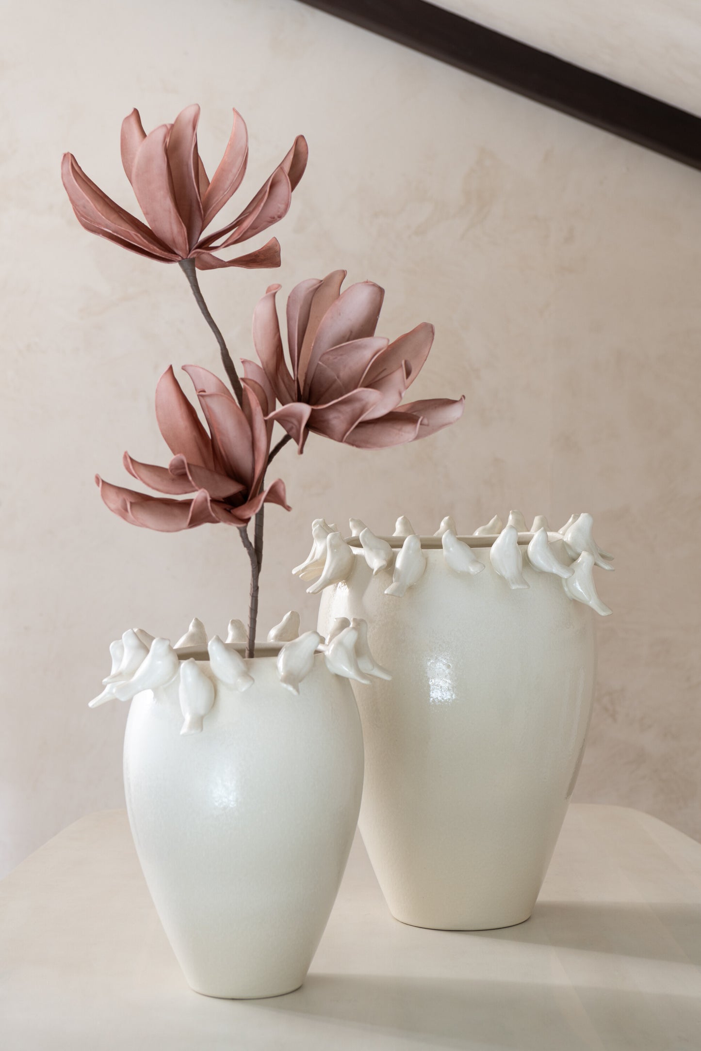 Flower Branch Short Leaves 3 Heads Eva Nude Pink