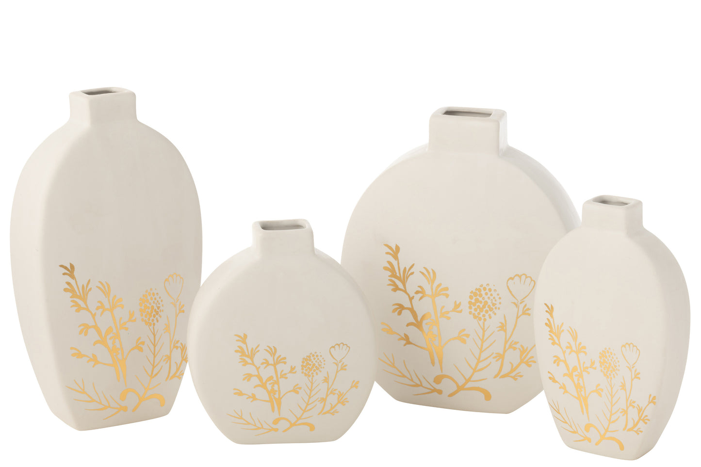 Vase Flower Drawing Porcelain Gold/White Large Assortment Of 2