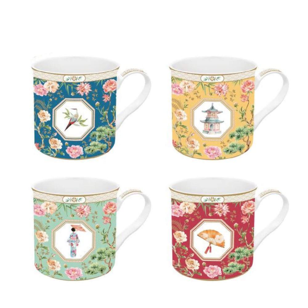 Set 4 high quality fine China mugs 300 ml in gift box JARDINS D'ORIENT