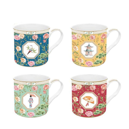 Set 4 high quality fine China mugs 300 ml in gift box JARDINS D'ORIENT