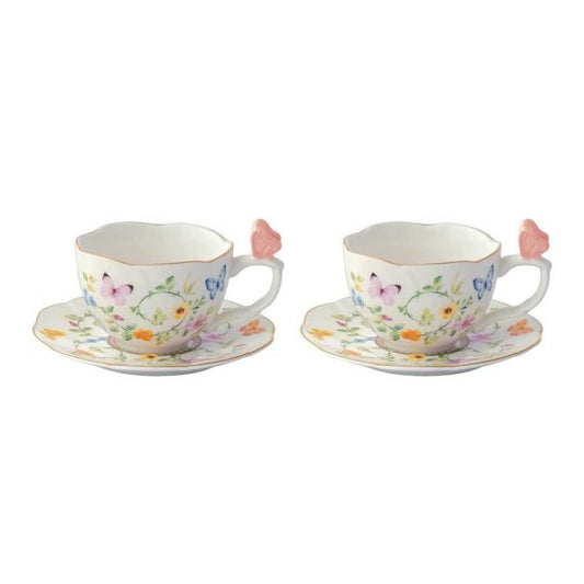 Set 2 porc.coffee cup & saucer 120 ml in color box DANCING BUTTERFLIES