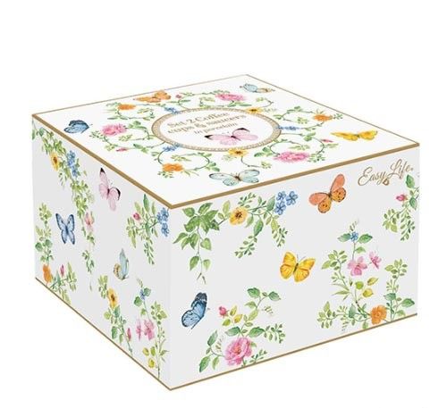Set 2 porc.coffee cup & saucer 120 ml in color box DANCING BUTTERFLIES