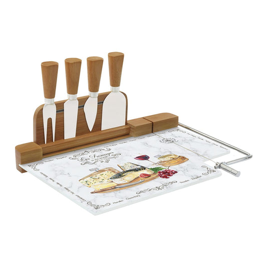Cheese cutting 31,5×20 with 4 cheese knives and slicing board set LES FROMAGES