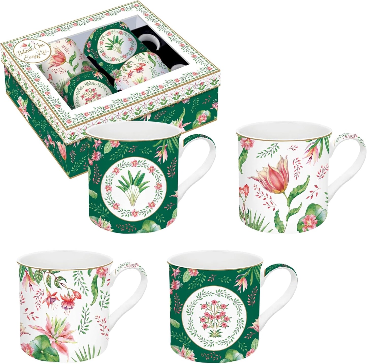 BOTANIC CHIC PORCELAIN MUGS SET OF 4