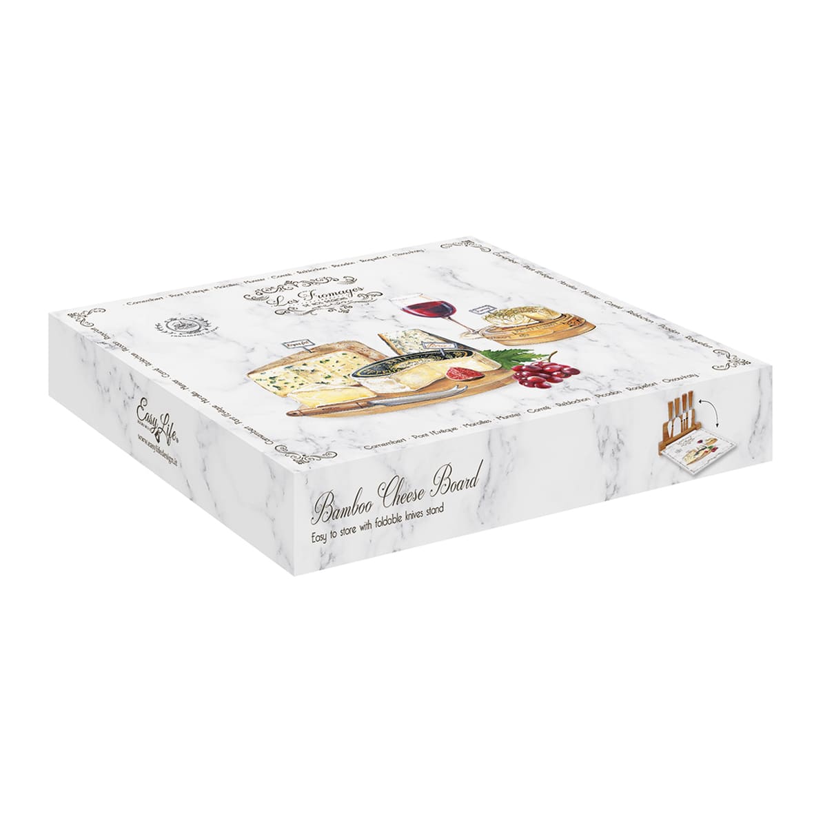 Cheese cutting board with glass board and 4 cheese knives LES FROMAGES