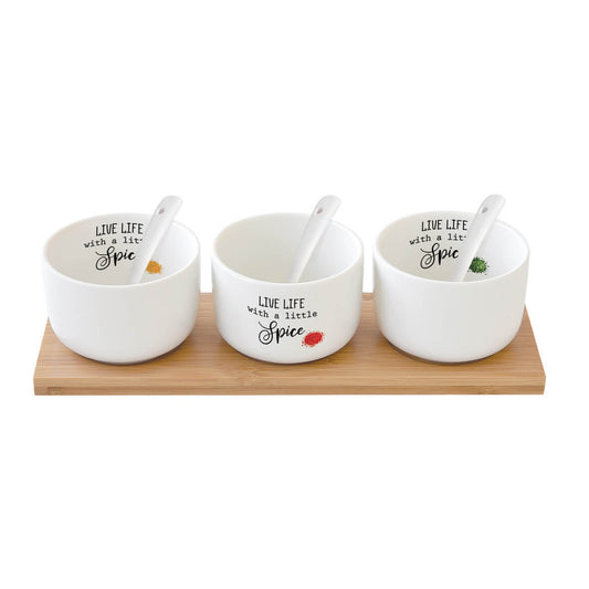 Bamboo dipping set and 3 porcelain bowls with spoons KITCHEN ELEMENTS