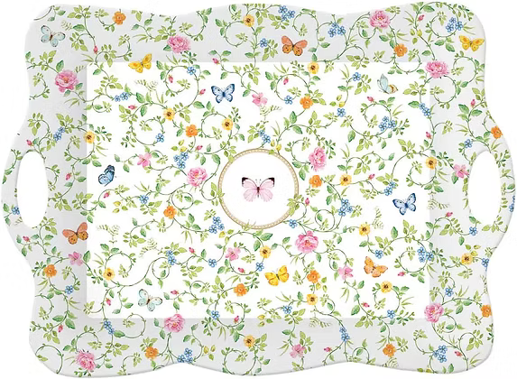 'Tray "rose" w/handles 53x38 DANCING BUTTERFLIES