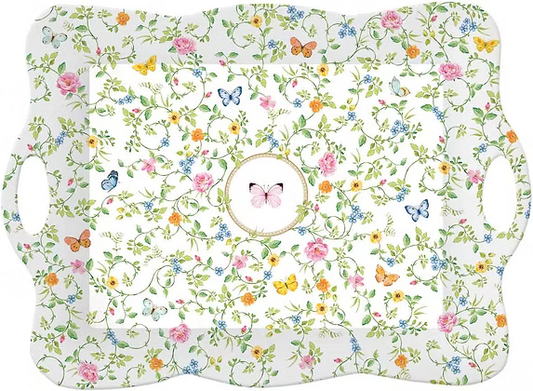 'Tray "rose" w/handles 53x38 DANCING BUTTERFLIES