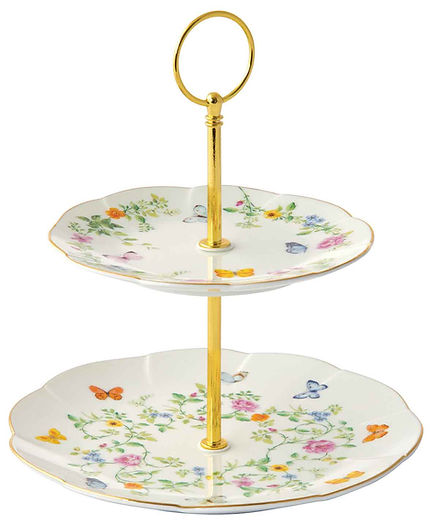 Porcelain 2 tier cake plate Ø 16/21 cm in color box DANCING BUTTERFLIES