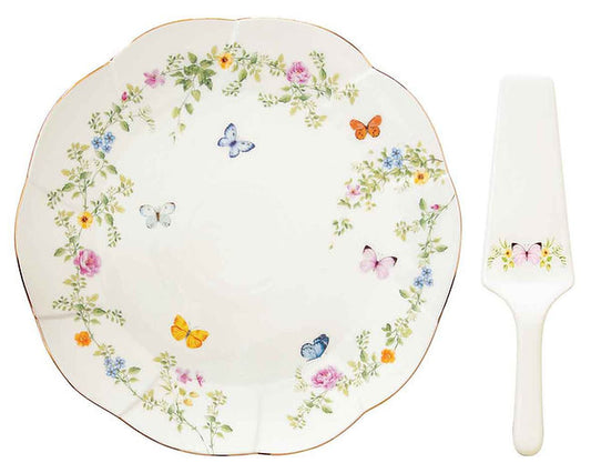 Porcelain cake serving set  Ø 32 cm in color box DANCING BUTTERFLIES