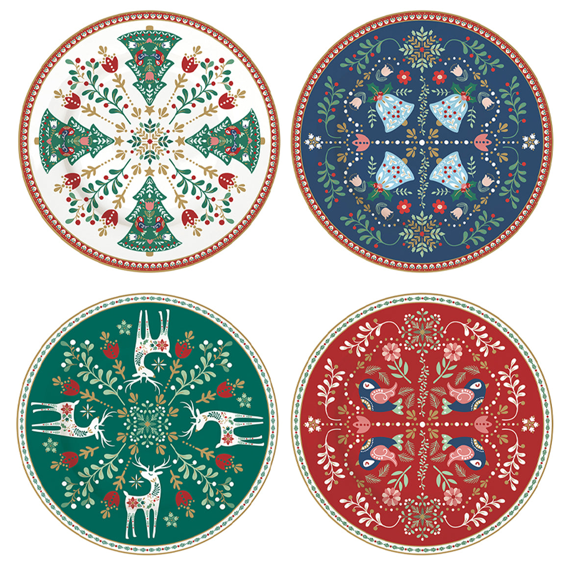 Set of 4 dessert plates in porcelain Ø 19 cm CHRISTMAS FOLK