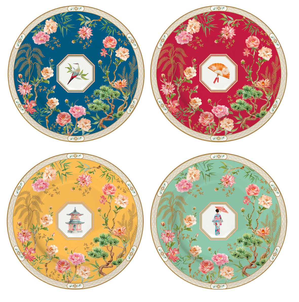 Set 4 porcelain dessert plates Ø 19 cm in hat box JARDINS D'ORIENT