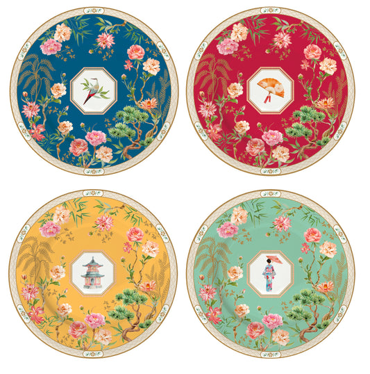 Set 4 porcelain dessert plates Ø 19 cm in hat box JARDINS D'ORIENT