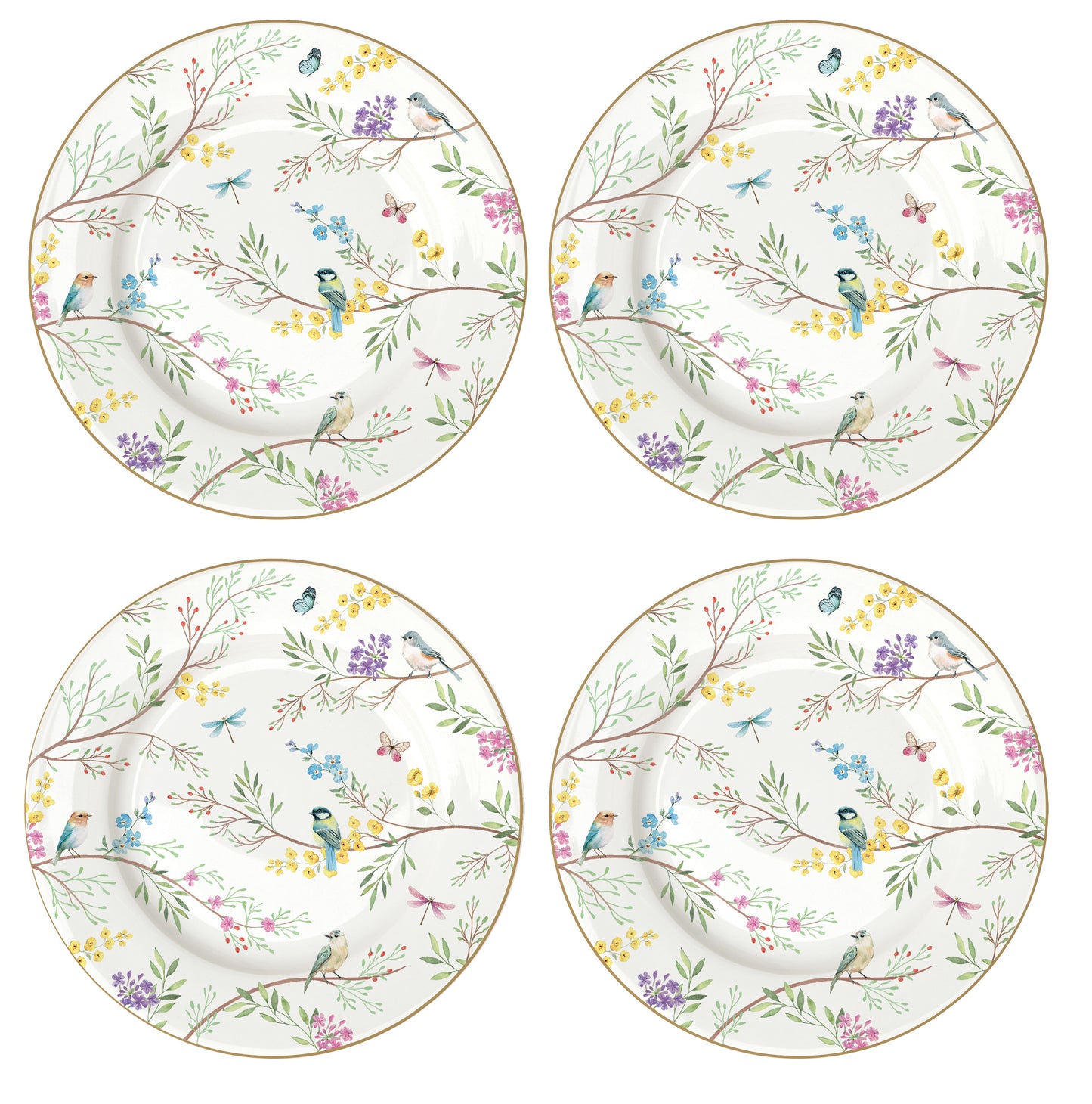 Set 4 porcelain dessert plates Ø 19 cm in hat box BIRDS MELODY