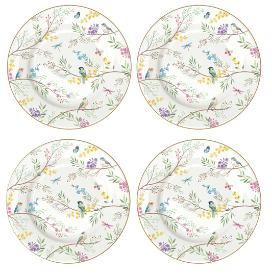 Set 4 porcelain dessert plates Ø 19 cm in hat box BIRDS MELODY