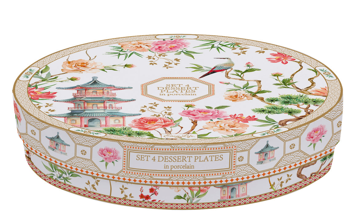 Set 4 porcelain dessert plates Ø 19 cm in hat box JARDINS D'ORIENT